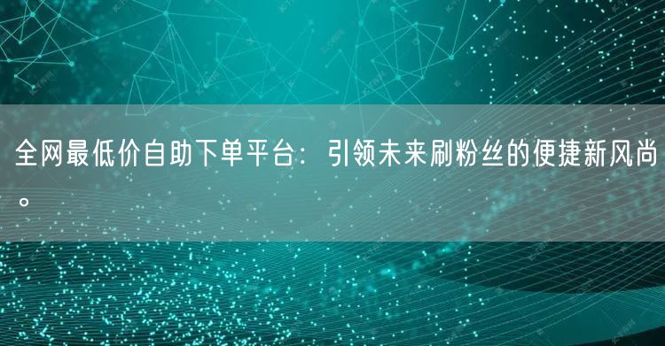 全网最低价自助下单平台：引领未来刷粉丝的便捷新风尚。